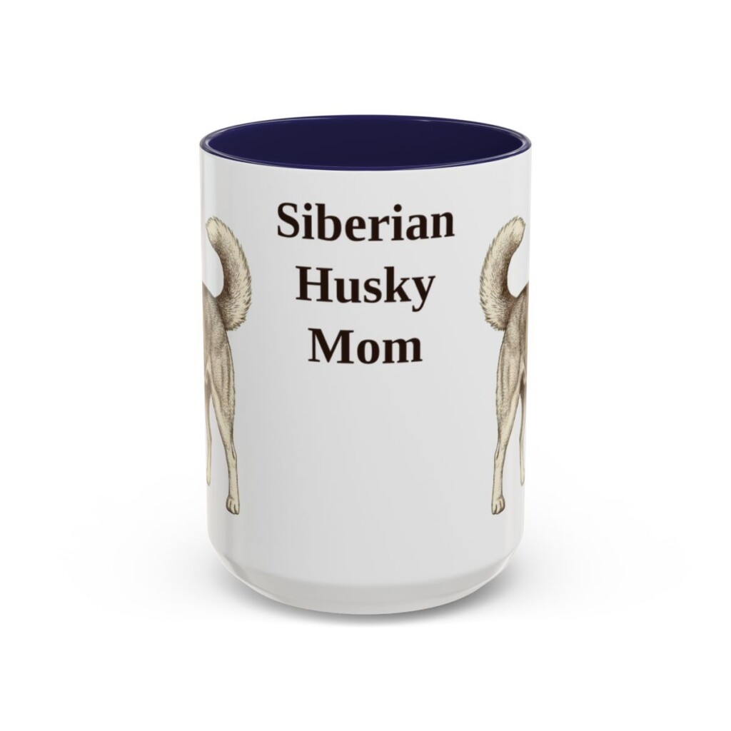 15oz Siberian Husky Dog Mom Mug, Navy, front view