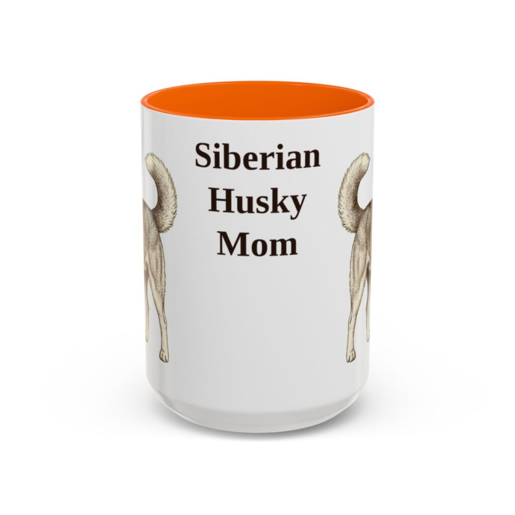 15oz Siberian Husky Dog Mom Mug, Orange, front view