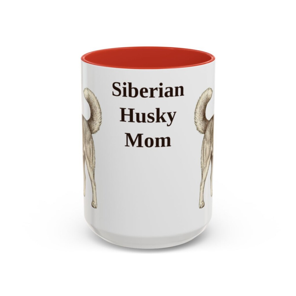 15oz Siberian Husky Dog Mom Mug, Red, front view