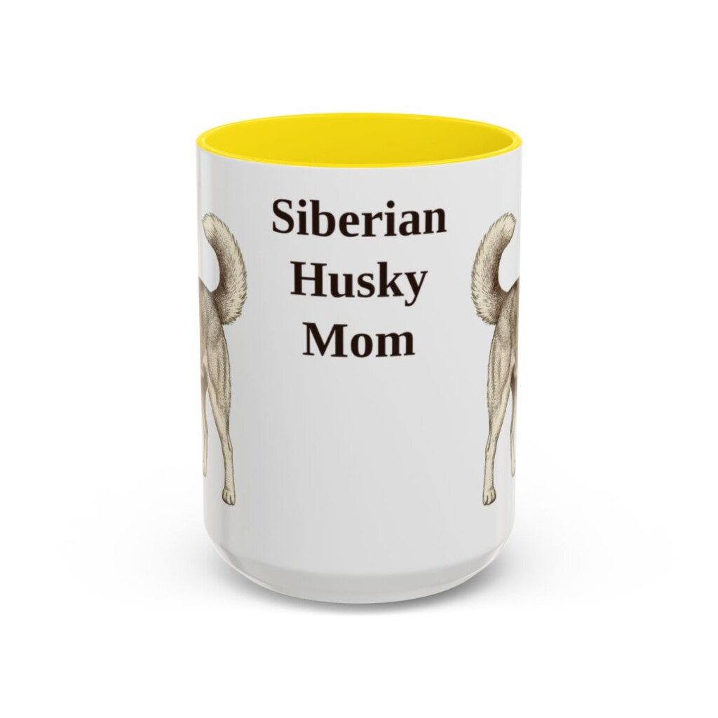 15oz Siberian Husky Dog Mom Mug, Yellow, front view