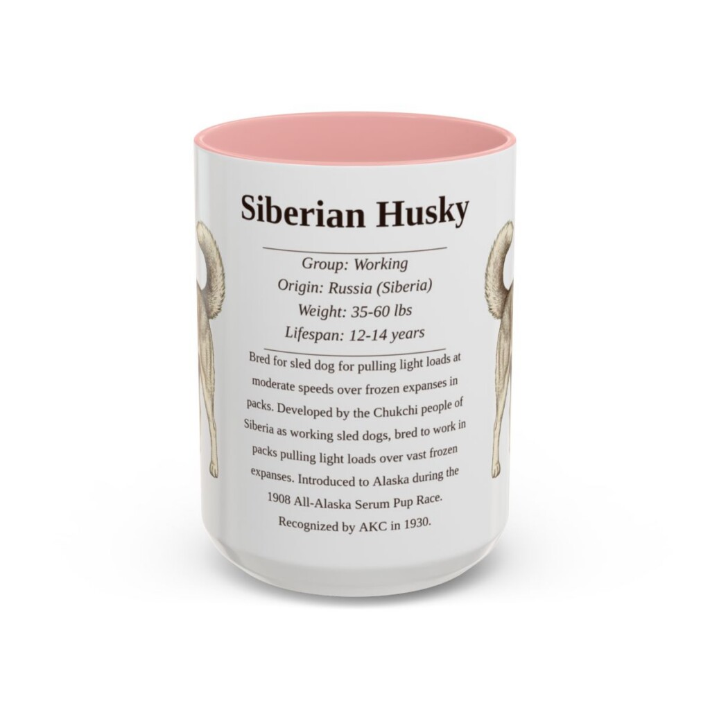 15oz-siberian-husky-mug-writeup-pink 15oz Siberian Husky Mug, Pink, front view