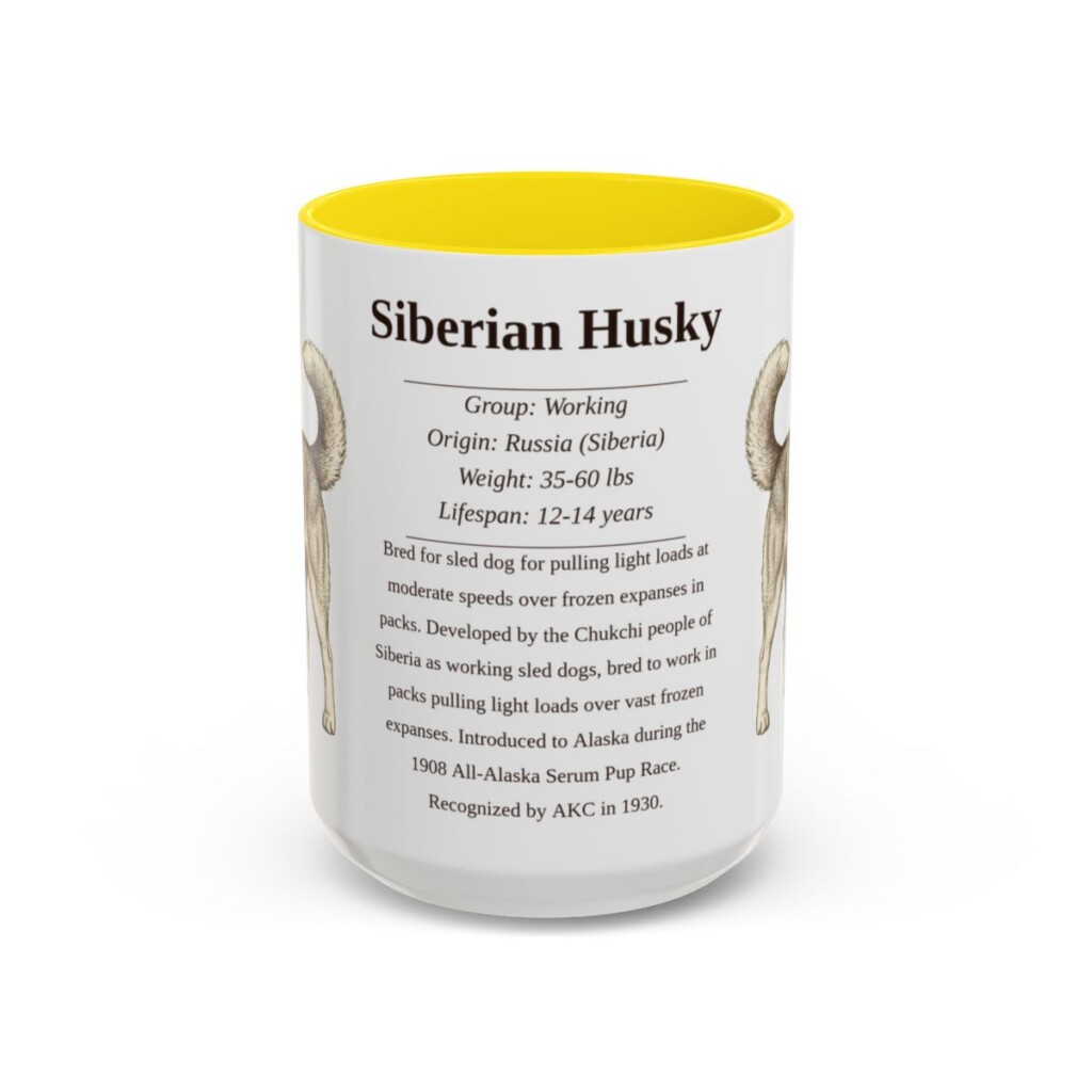 15oz-siberian-husky-mug-writeup-yellow 15oz Siberian Husky Mug, Yellow, front view