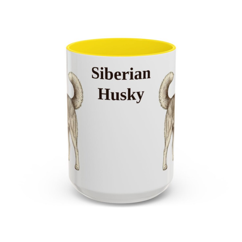 15oz Siberian Husky Mug, Yellow, front view