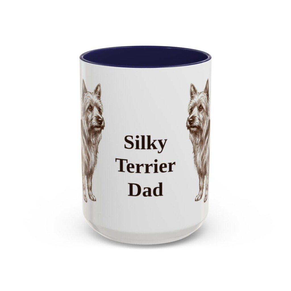 15oz Silky Terrier Dog Dad Mug, Navy, front view