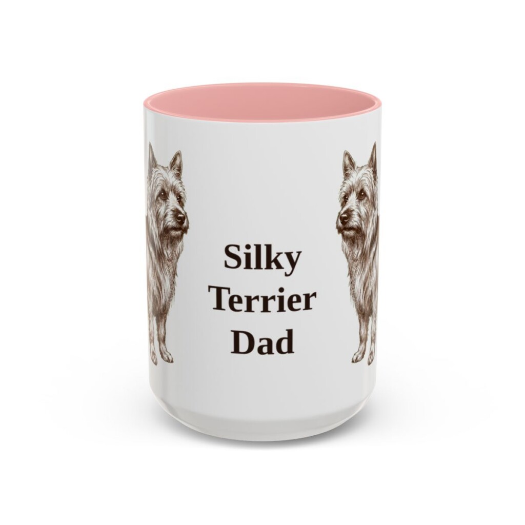 15oz Silky Terrier Dog Dad Mug, Pink, front view