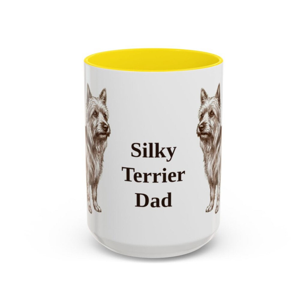 15oz Silky Terrier Dog Dad Mug, Yellow, front view
