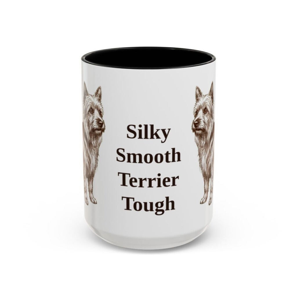 15oz Funny Silky Terrier Mug, Black, front view
