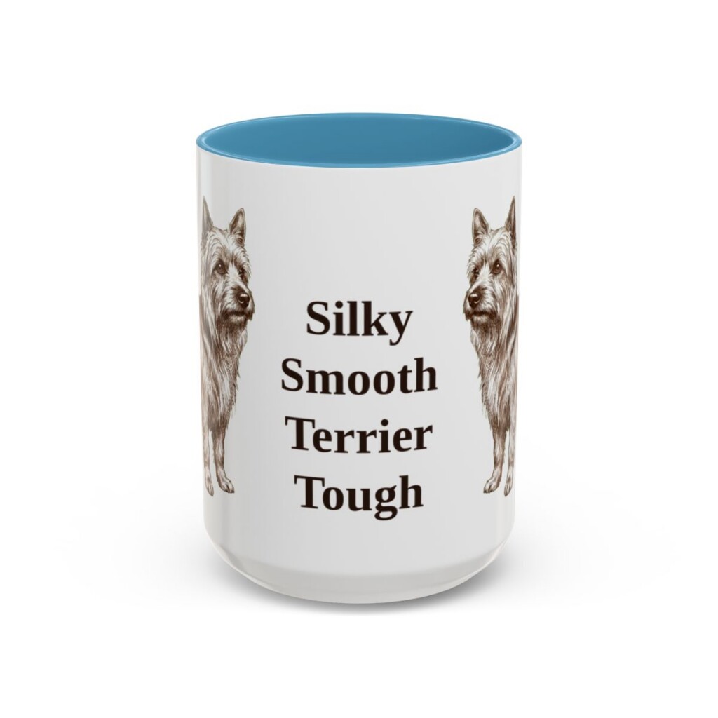 15oz Funny Silky Terrier Mug, Light Blue, front view