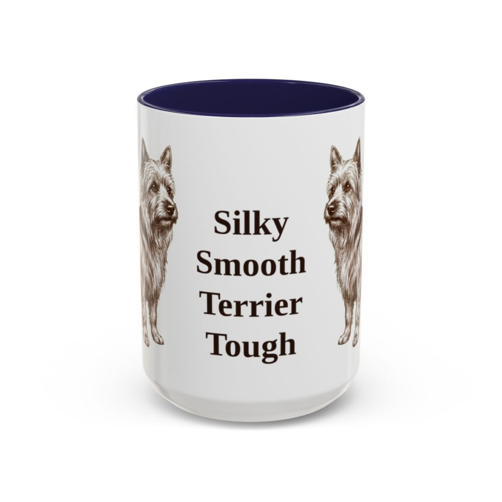 15oz Funny Silky Terrier Mug, Navy, front view