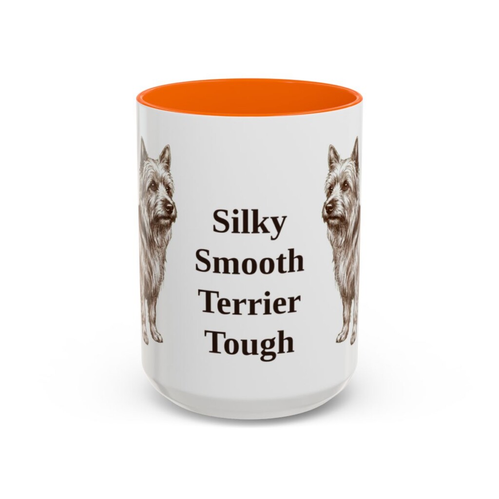 15oz Funny Silky Terrier Mug, Orange, front view
