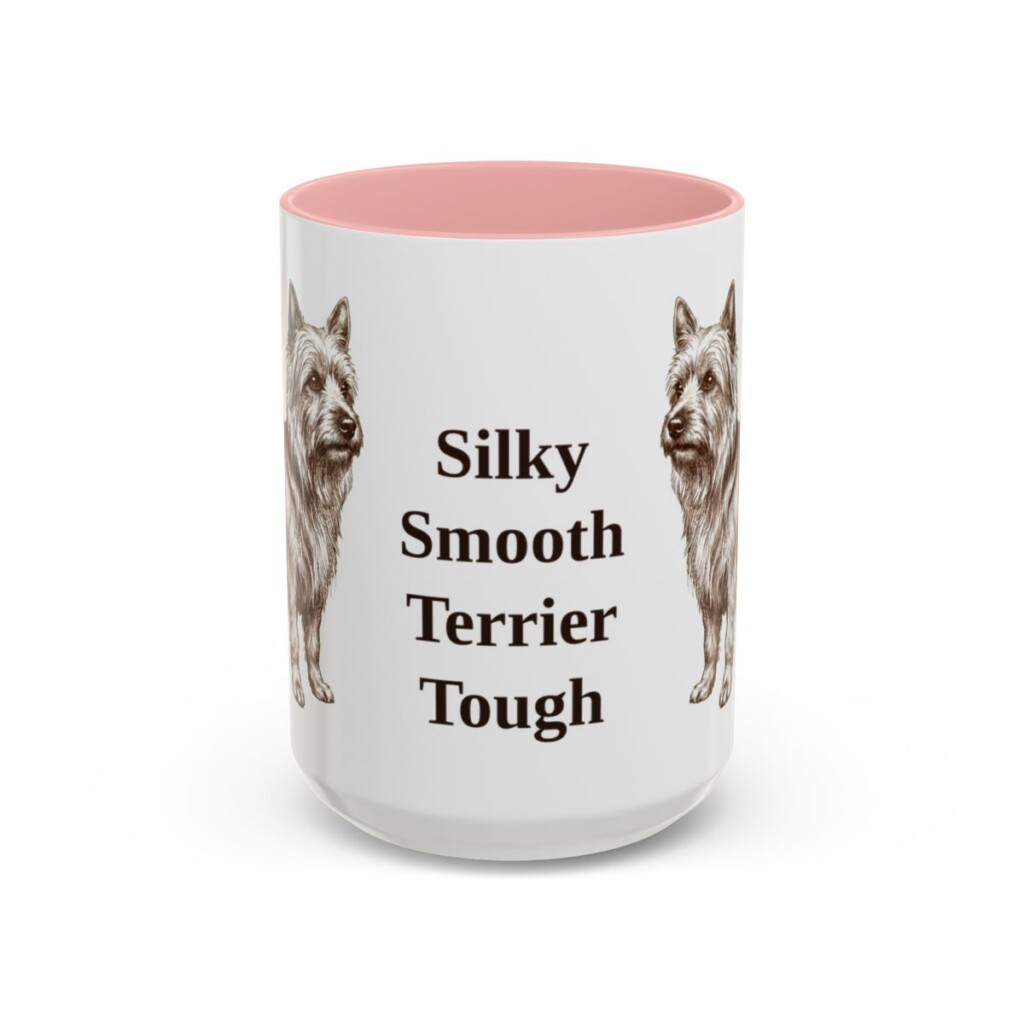 15oz Funny Silky Terrier Mug, Pink, front view
