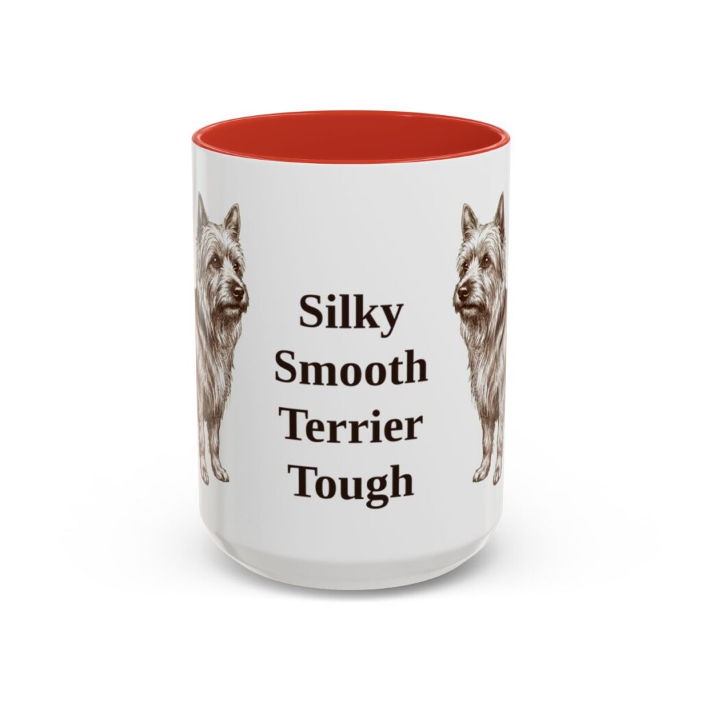 15oz Funny Silky Terrier Mug, Red, front view