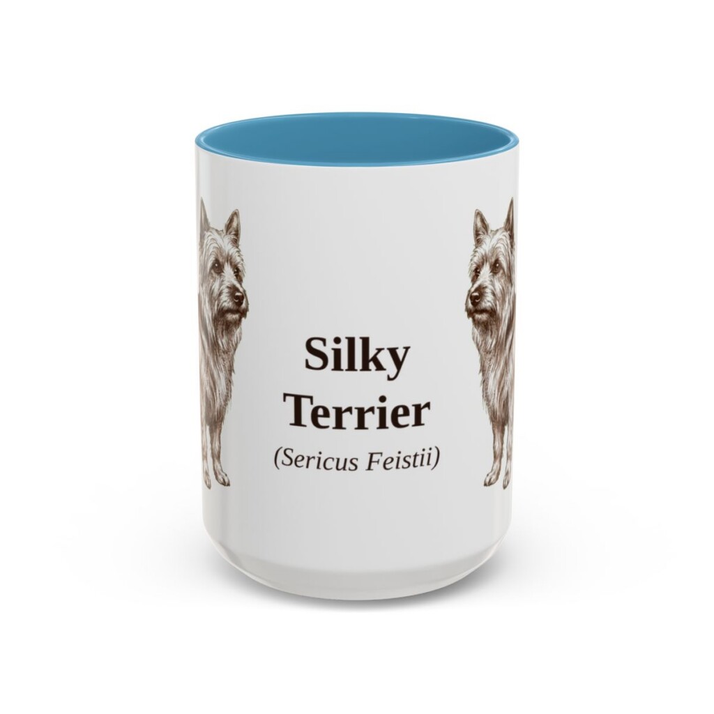 15oz Silky Terrier Latin Mug, Light Blue, front view