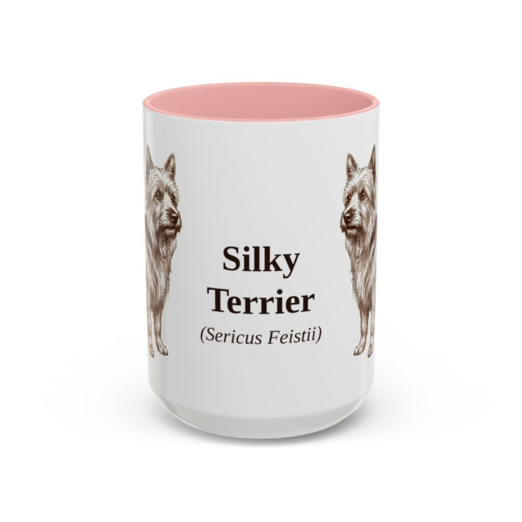 15oz Silky Terrier Latin Mug, Pink, front view