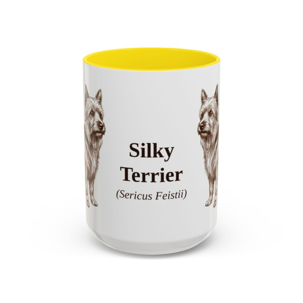 15oz Silky Terrier Latin Mug, Yellow, front view