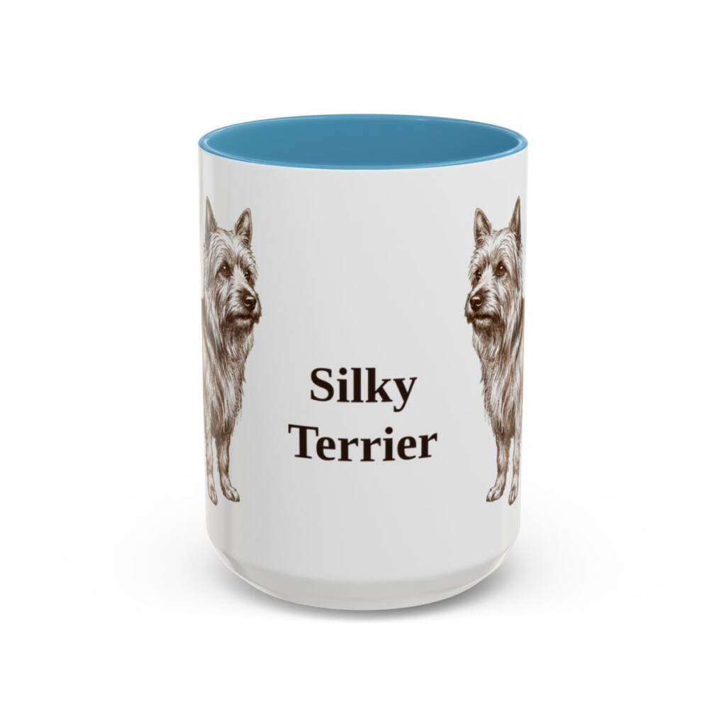 15oz Silky Terrier Mug, Light Blue, front view
