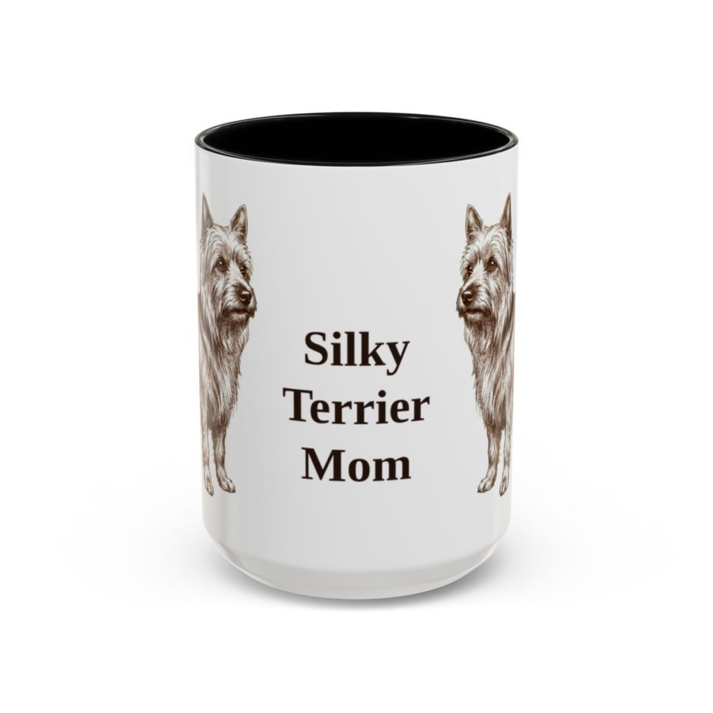 15oz-silky-terrier-mug-mom-black-front 15oz Silky Terrier Dog Mom Mug, Black, front view