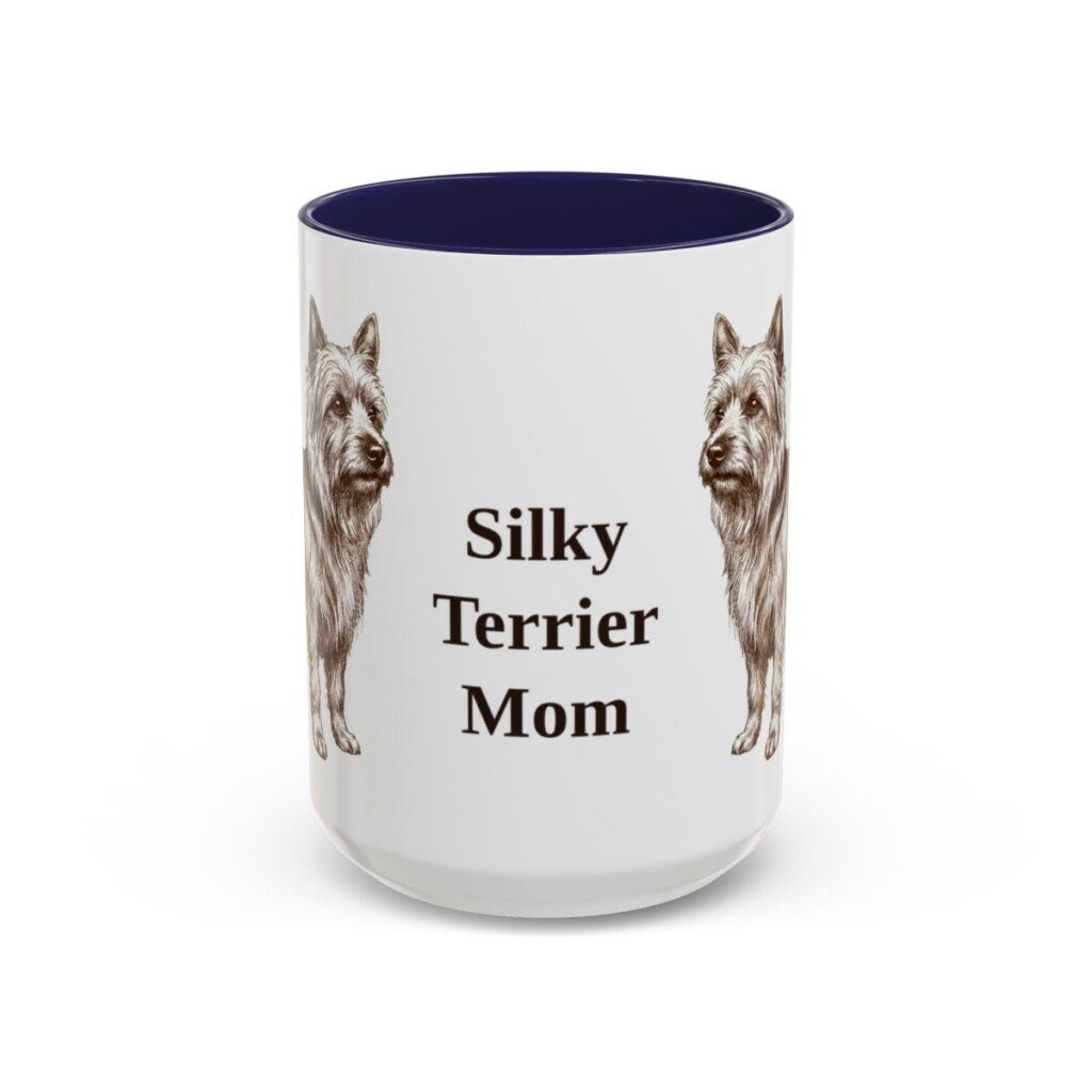 15oz-silky-terrier-mug-mom-navy 15oz Silky Terrier Dog Mom Mug, Navy, front view