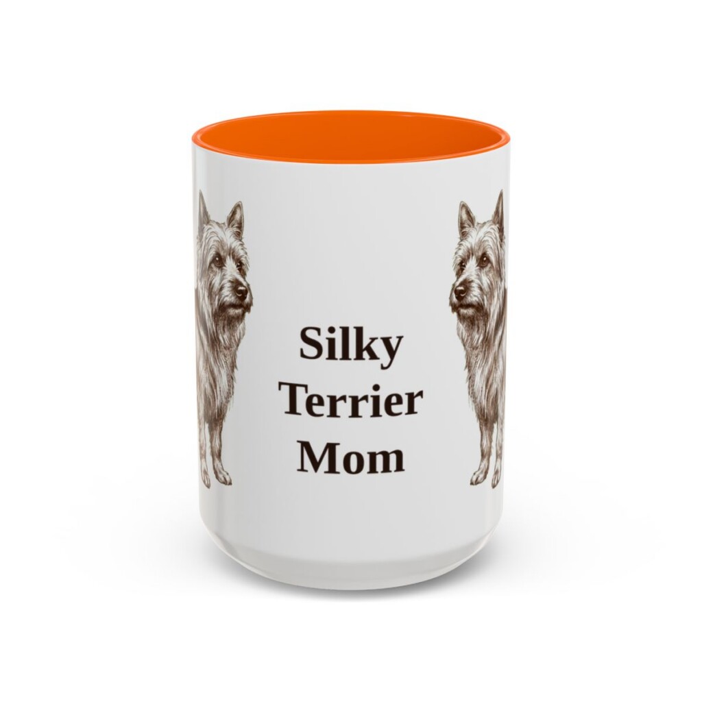 15oz-silky-terrier-mug-mom-orange 15oz Silky Terrier Dog Mom Mug, Orange, front view