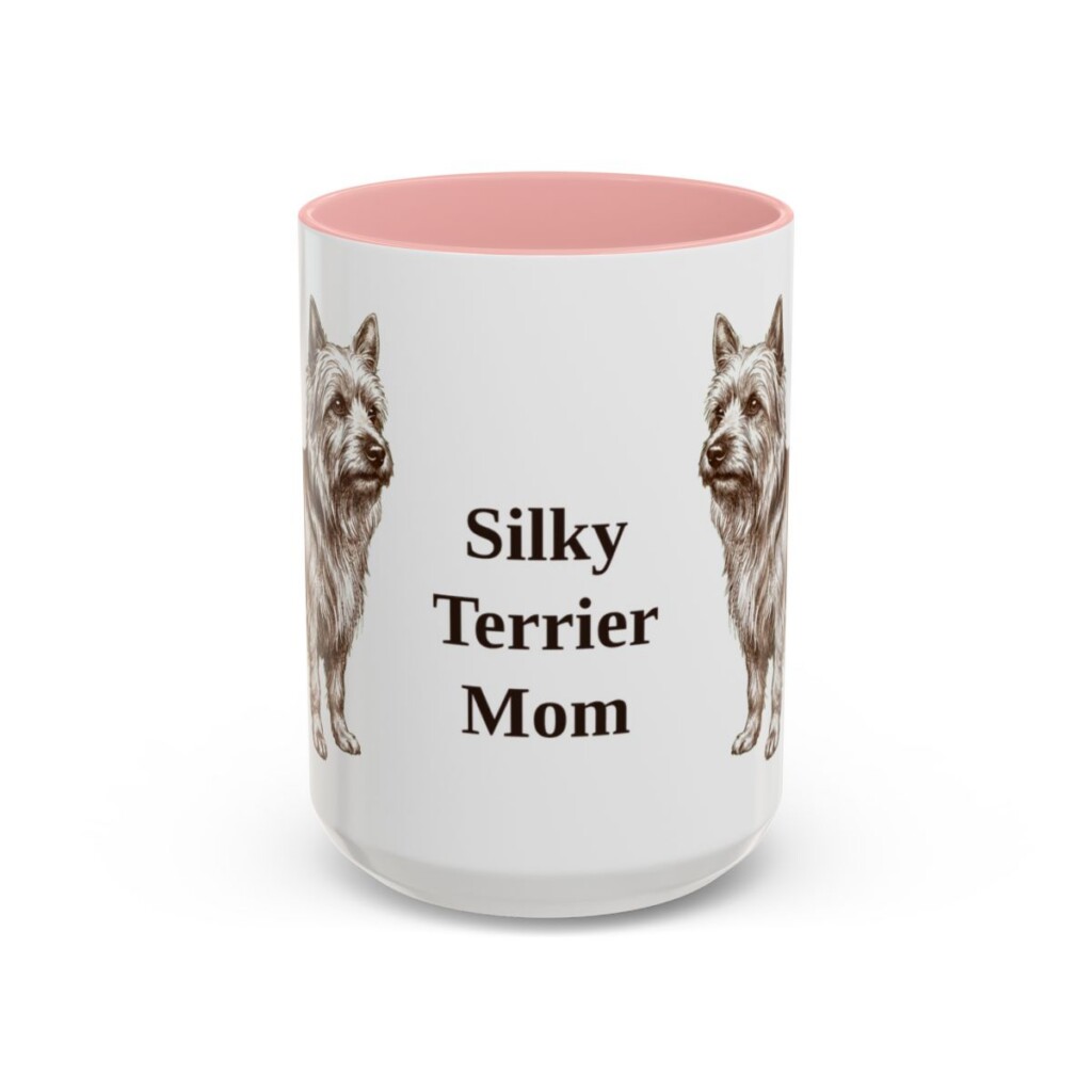 15oz-silky-terrier-mug-mom-pink 15oz Silky Terrier Dog Mom Mug, Pink, front view