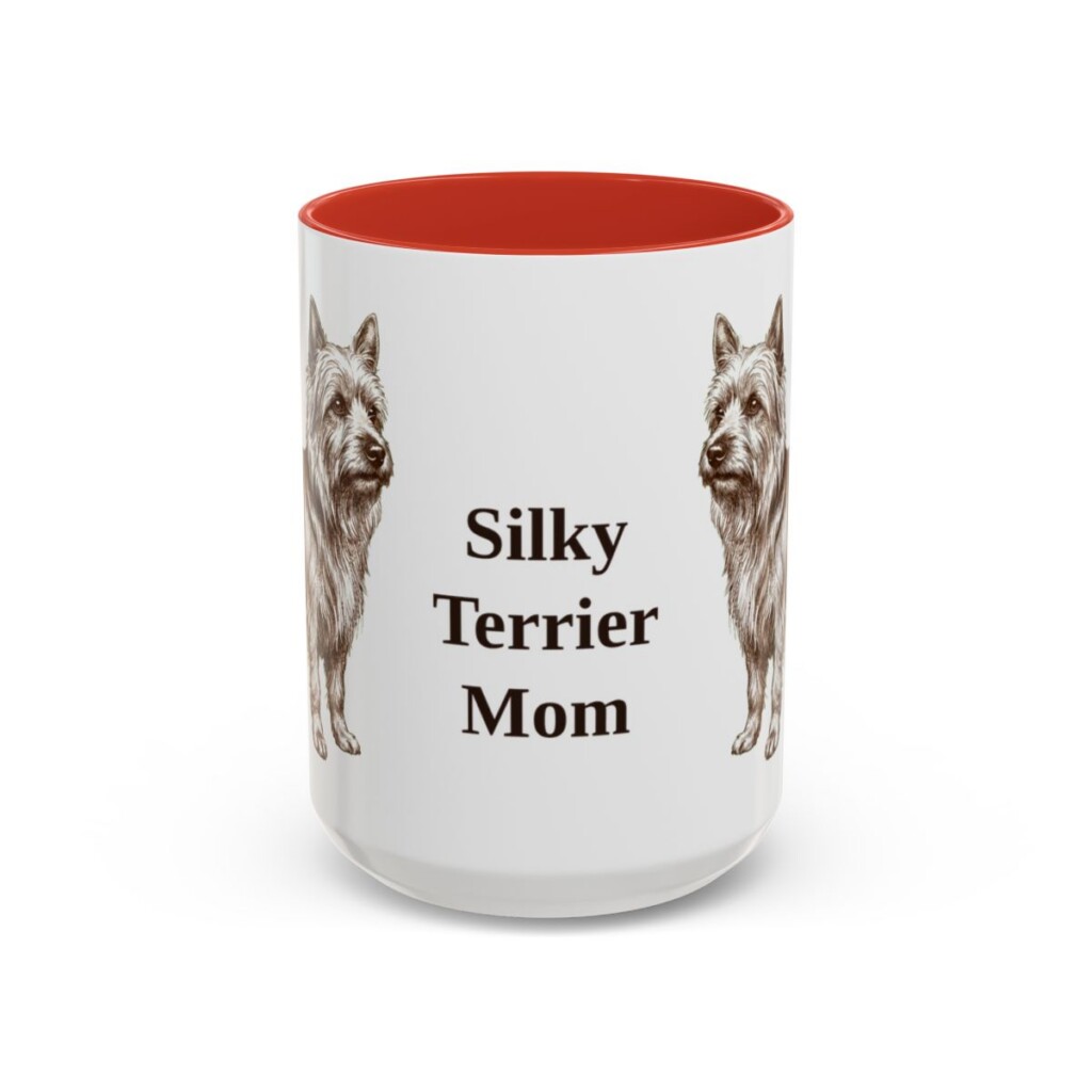 15oz-silky-terrier-mug-mom-red 15oz Silky Terrier Dog Mom Mug, Red, front view