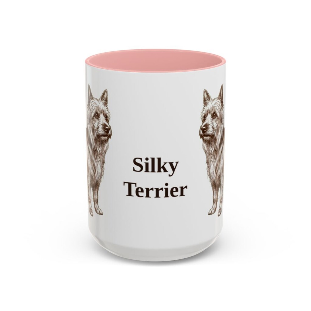 15oz Silky Terrier Mug, Pink, front view