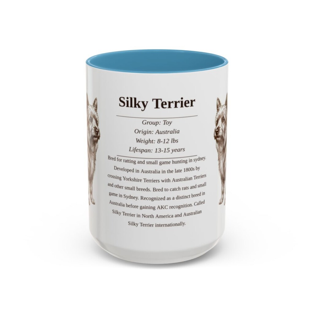 15oz Silky Terrier Mug, Light Blue, front view