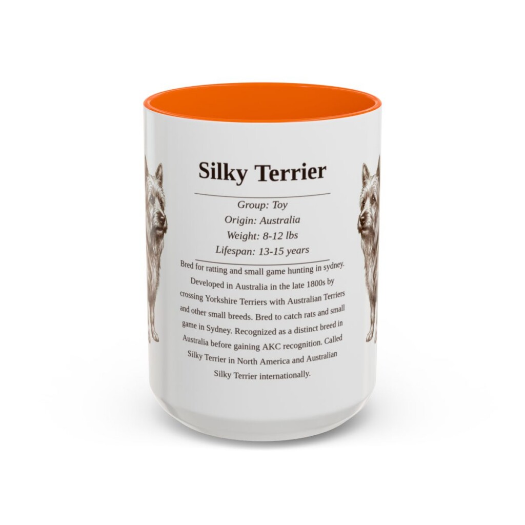 15oz Silky Terrier Mug, Orange, front view
