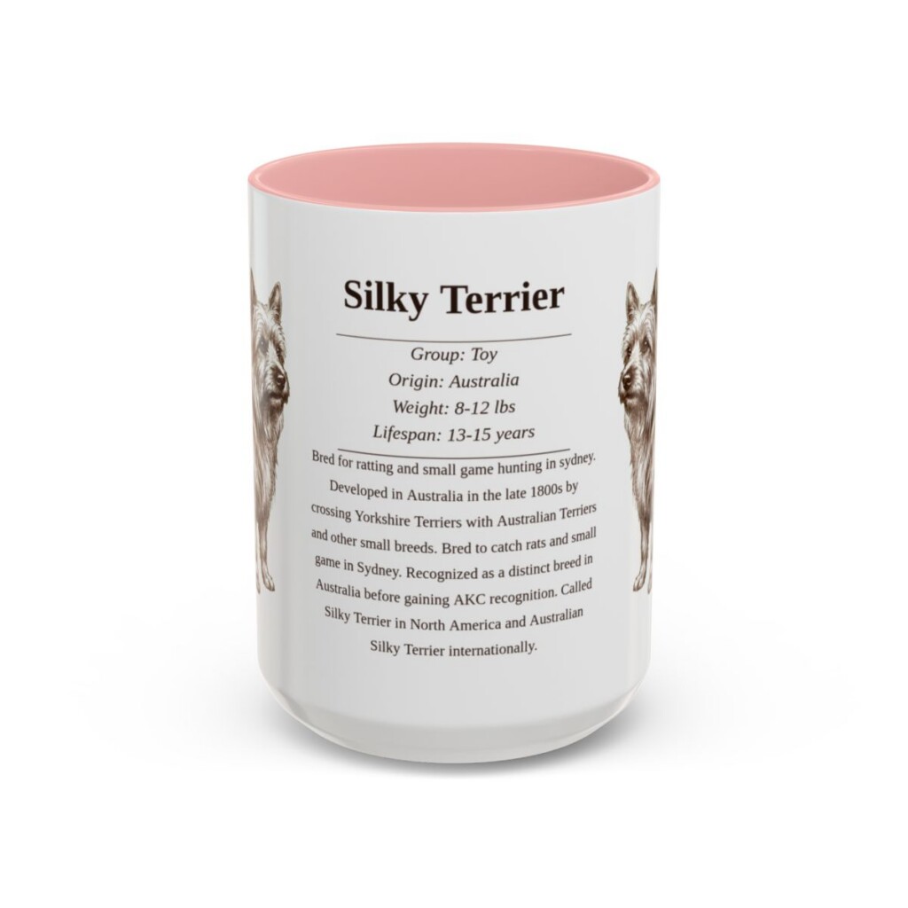 15oz Silky Terrier Mug, Pink, front view
