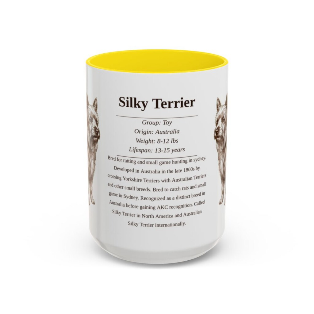 15oz Silky Terrier Mug, Yellow, front view