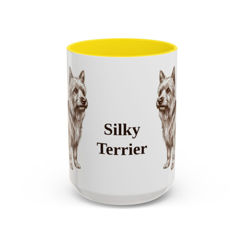 15oz Silky Terrier Mug, Yellow, front view