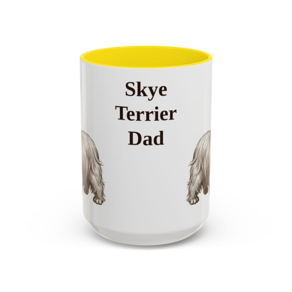 15oz Skye Terrier Dog Dad Mug, Yellow, front view