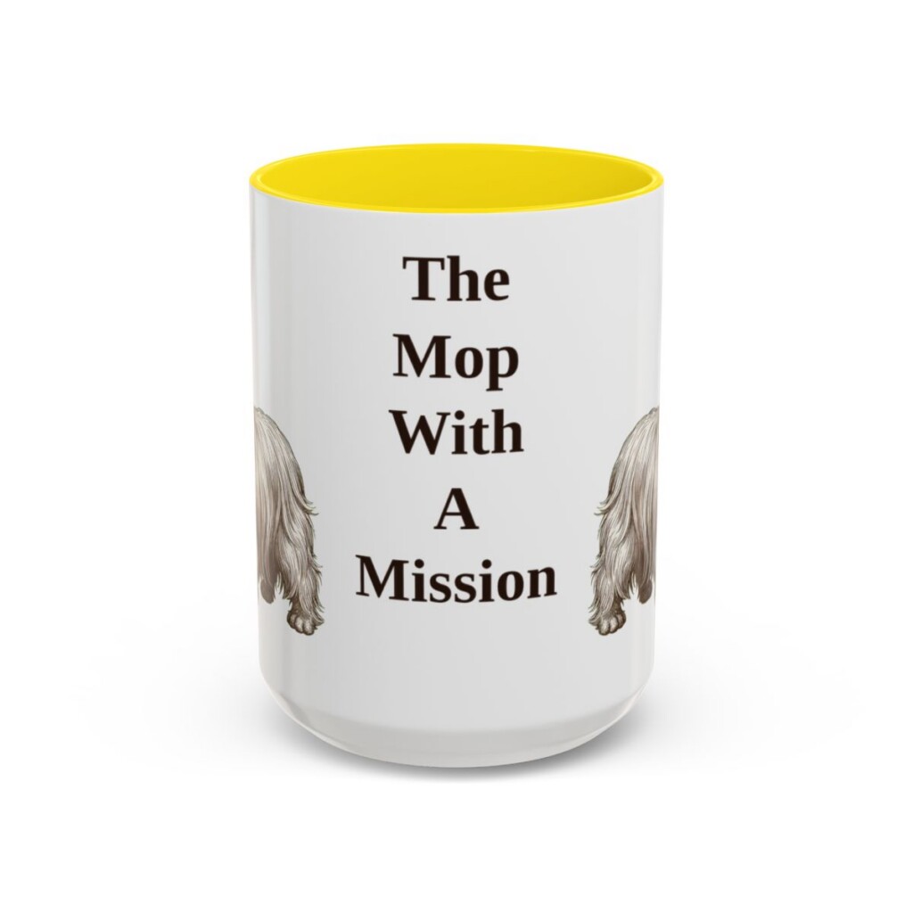 15oz Funny Skye Terrier Mug, Yellow, front view