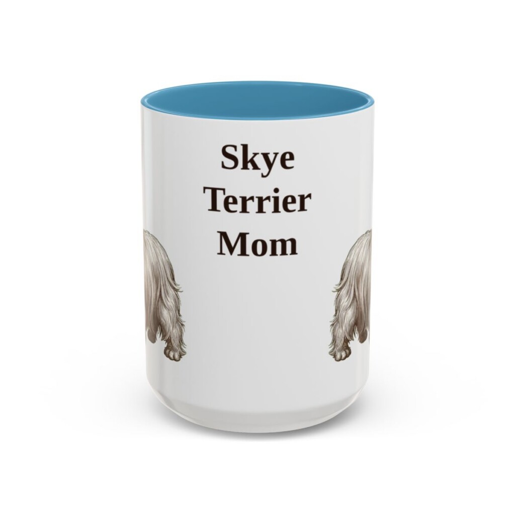 15oz Skye Terrier Dog Mom Mug, Light Blue, front view