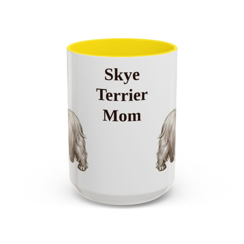 15oz Skye Terrier Dog Mom Mug, Yellow, front view