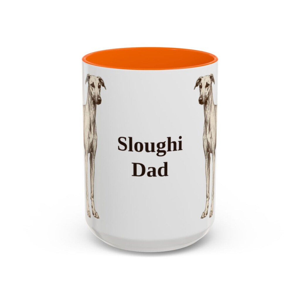 15oz Sloughi Dog Dad Mug, Orange, front view
