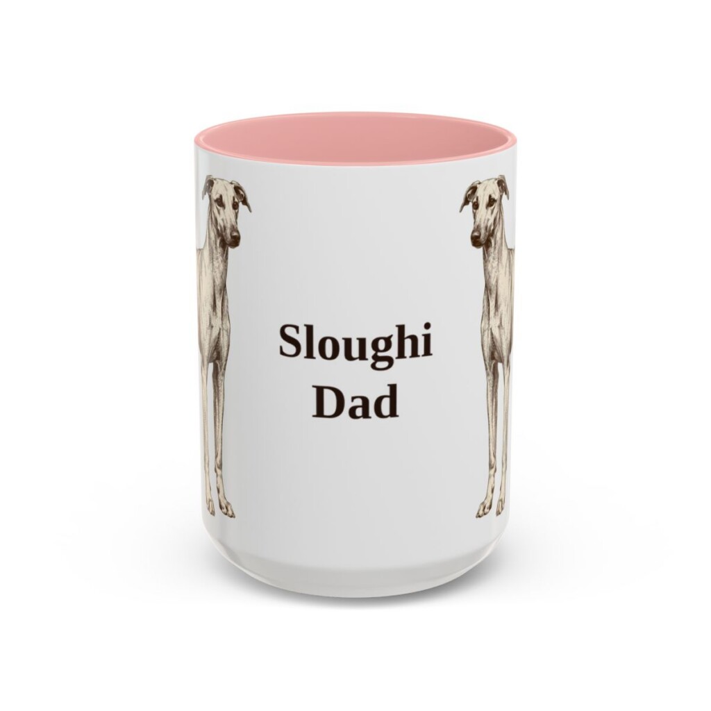 15oz Sloughi Dog Dad Mug, Pink, front view