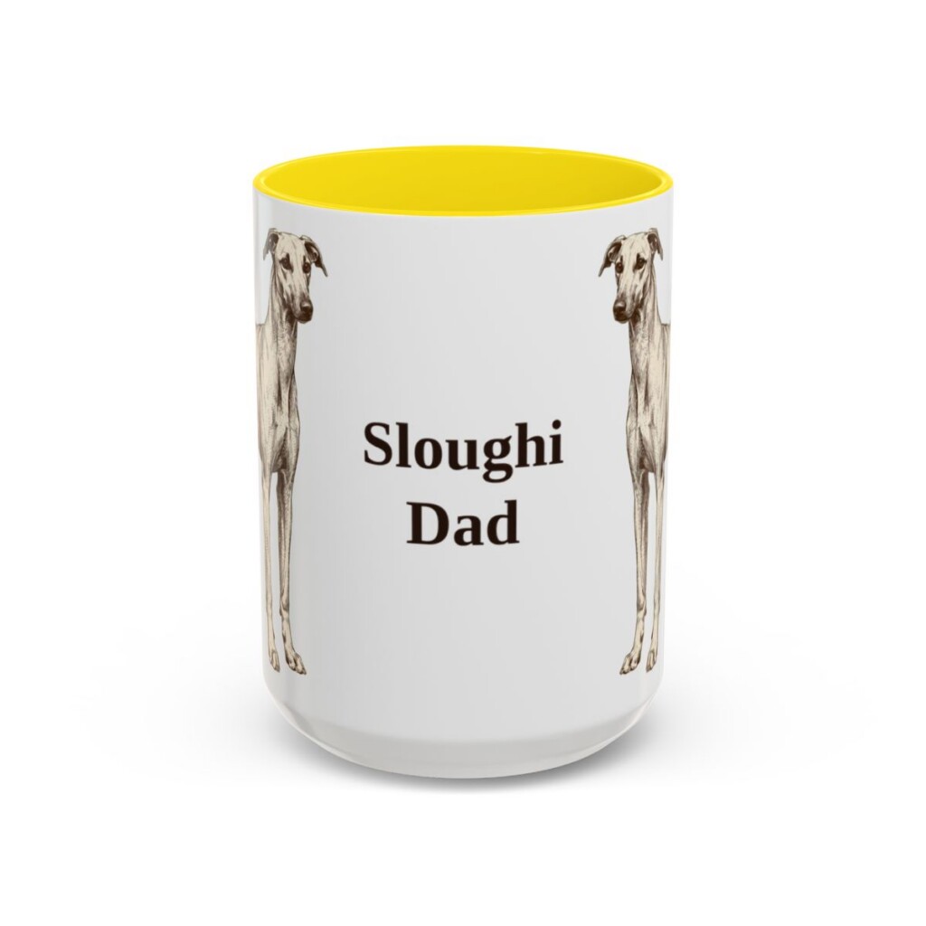 15oz Sloughi Dog Dad Mug, Yellow, front view