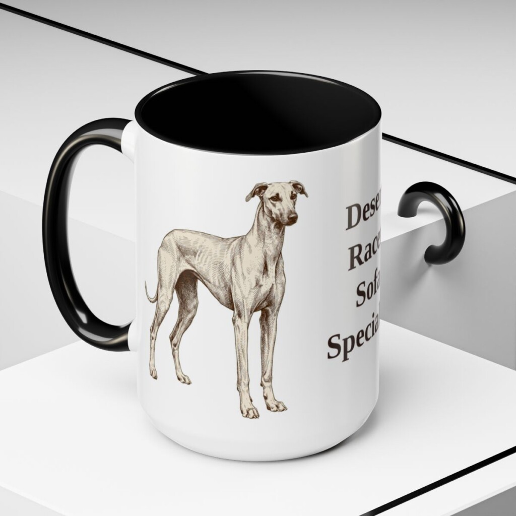 15oz Funny Sloughi Mug, Black, lifestyle photo