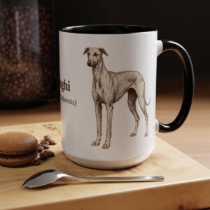 15oz Sloughi Latin Mug, Black, lifestyle photo