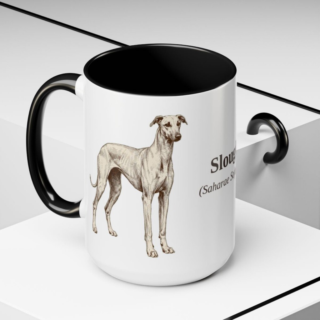 15oz Sloughi Latin Mug, Black, lifestyle photo