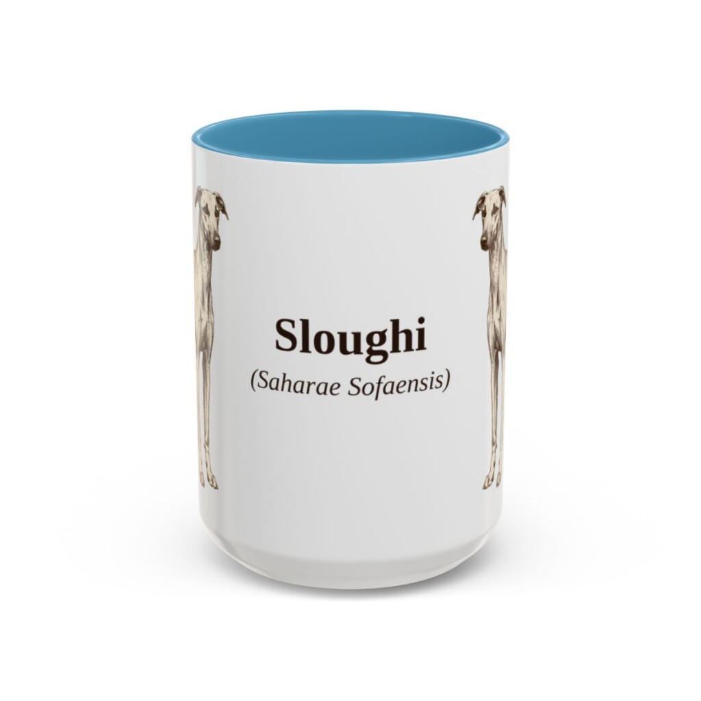 15oz Sloughi Latin Mug, Light Blue, front view
