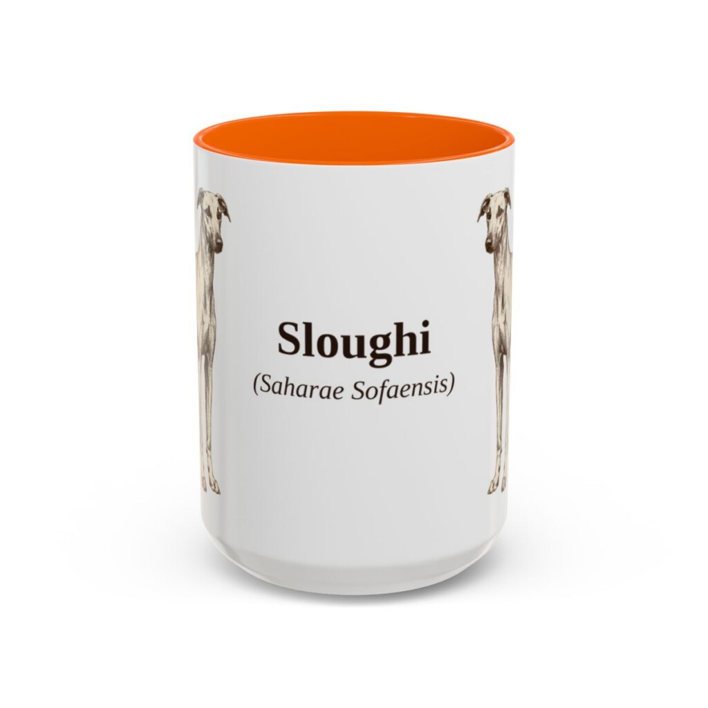 15oz Sloughi Latin Mug, Orange, front view