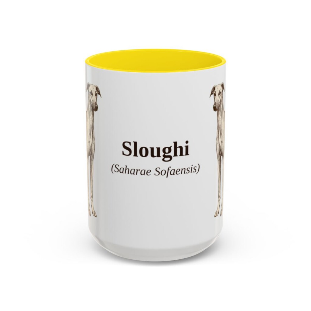 15oz Sloughi Latin Mug, Yellow, front view
