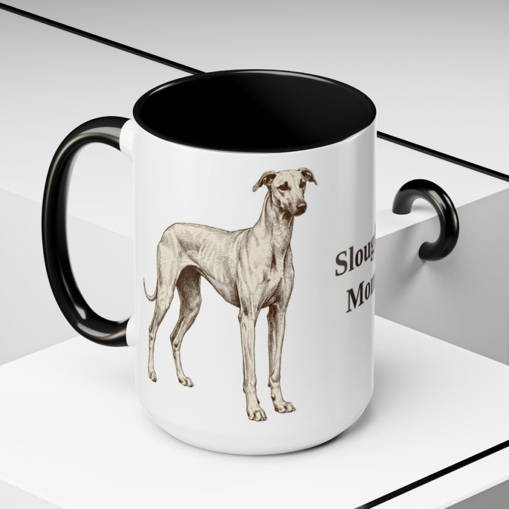 15oz-sloughi-mug-mom-black-context-2 15oz Sloughi Dog Mom Mug, Black, lifestyle photo