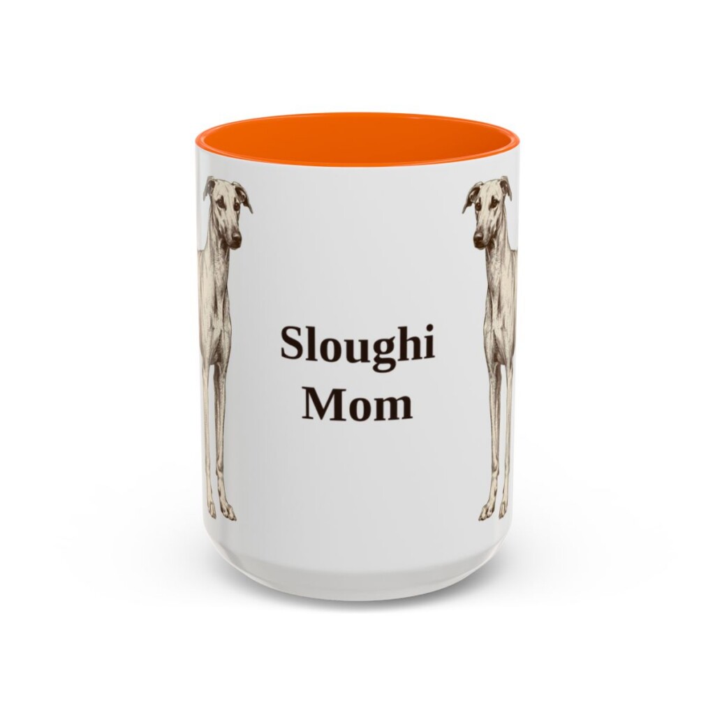 15oz-sloughi-mug-mom-orange 15oz Sloughi Dog Mom Mug, Orange, front view