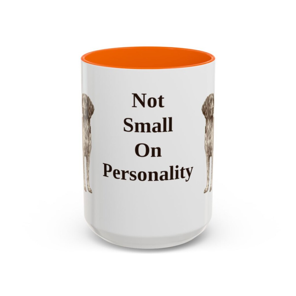 15oz Funny Small Munsterlander Mug, Orange, front view