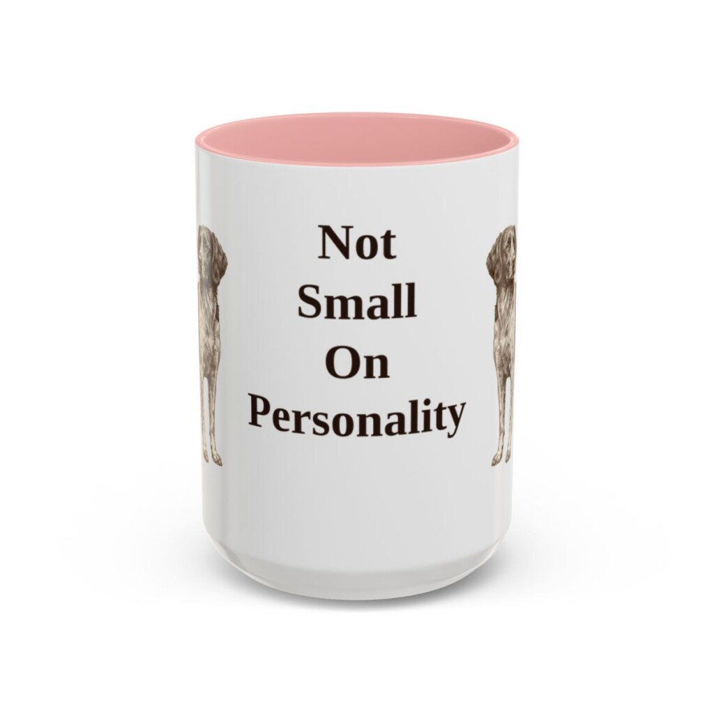 15oz Funny Small Munsterlander Mug, Pink, front view