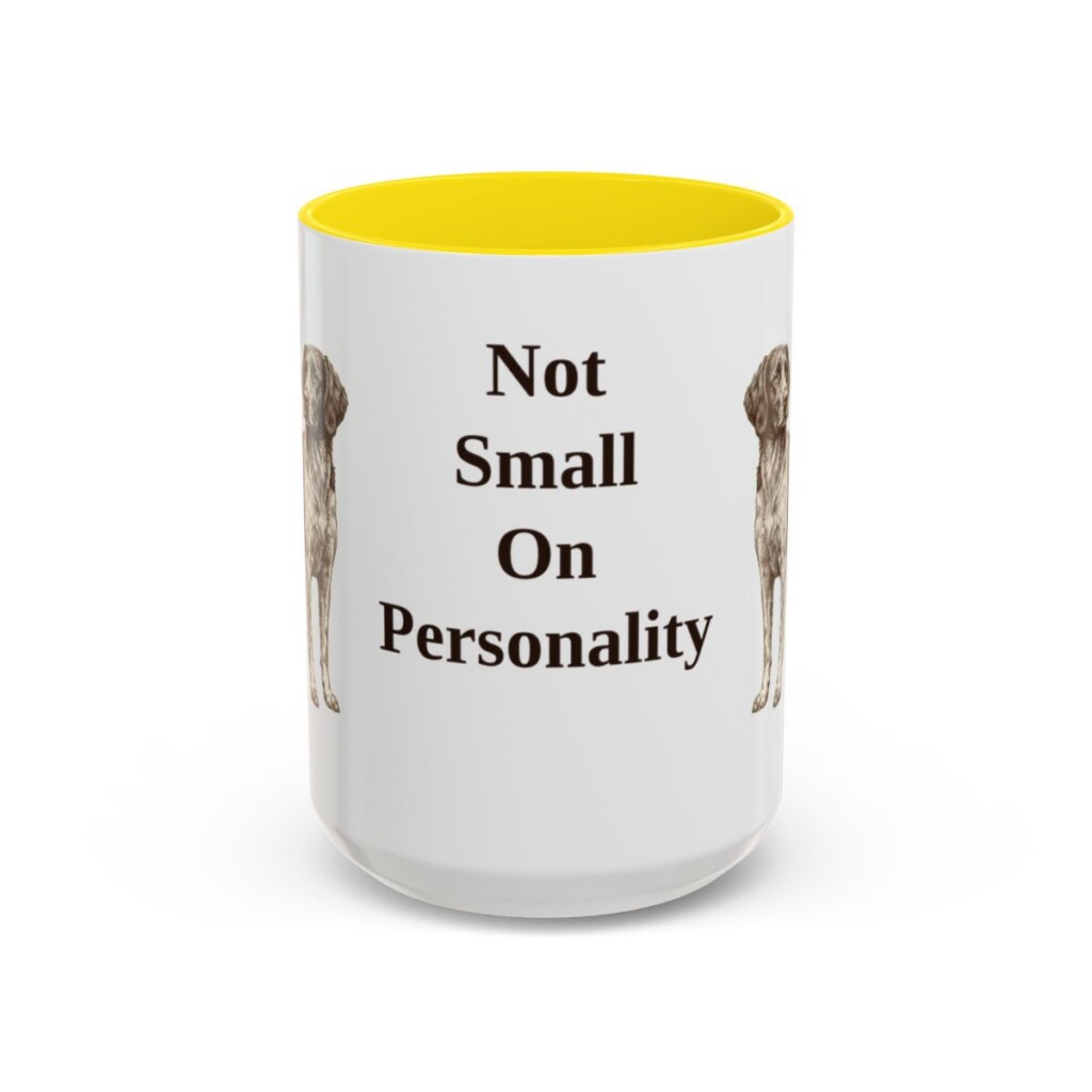 15oz Funny Small Munsterlander Mug, Yellow, front view