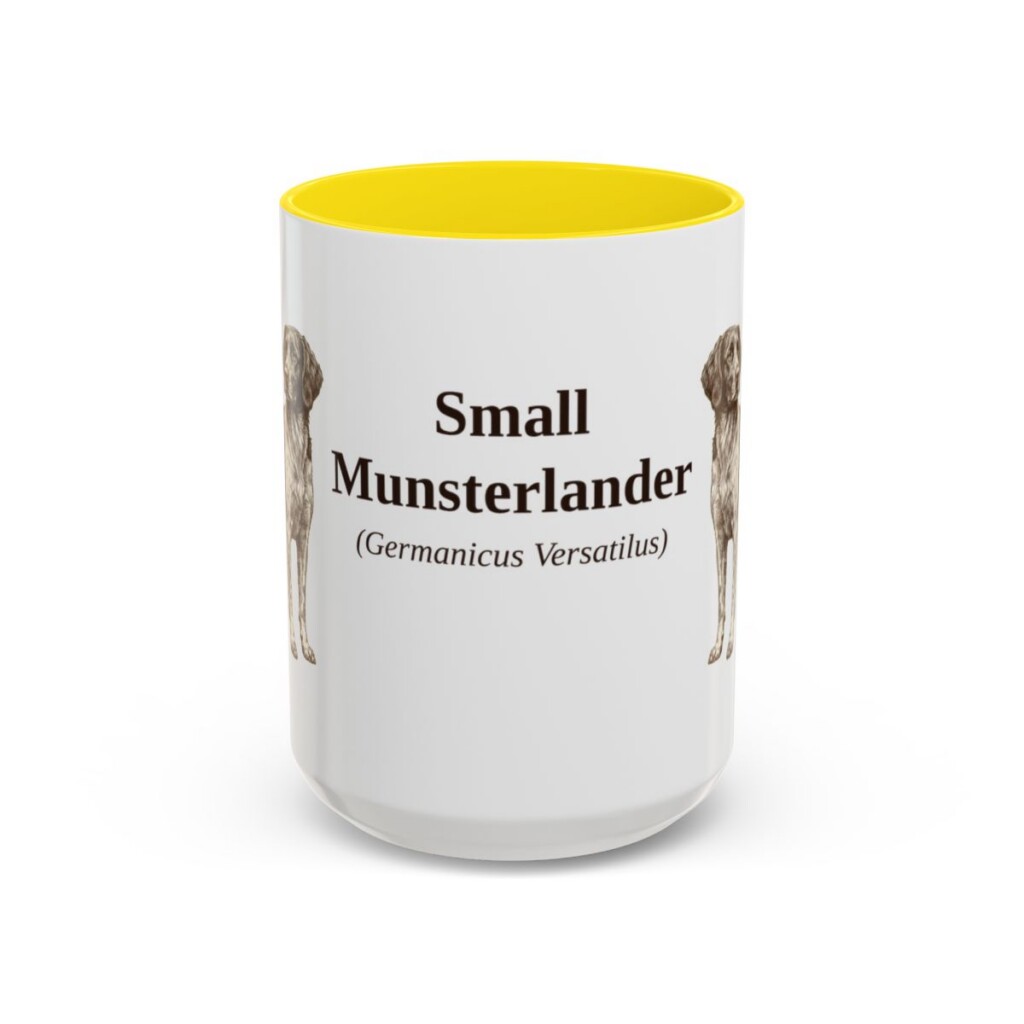 15oz-small-munsterlander-mug-latin-yellow 15oz Small Munsterlander Latin Mug, Yellow, front view